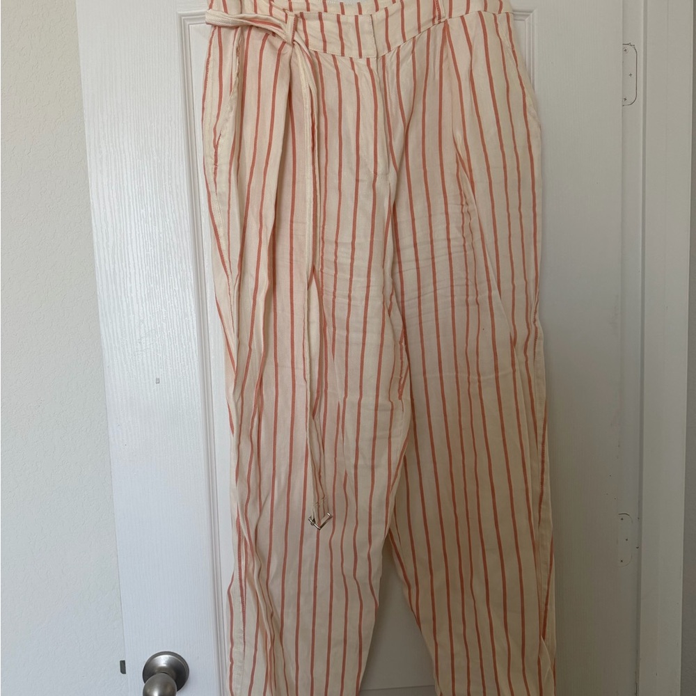 Giorgio Armani Cream and Red Striped Pants